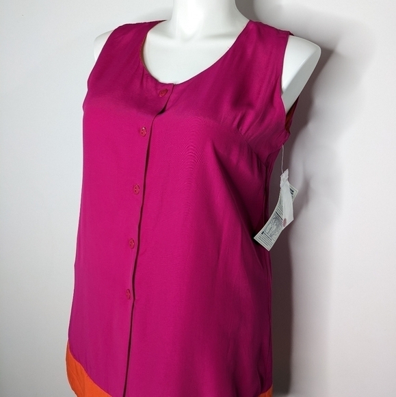 NWT Vintage Barrie Morgan pink orange sleeveless button up top 14 - Picture 3 of 9